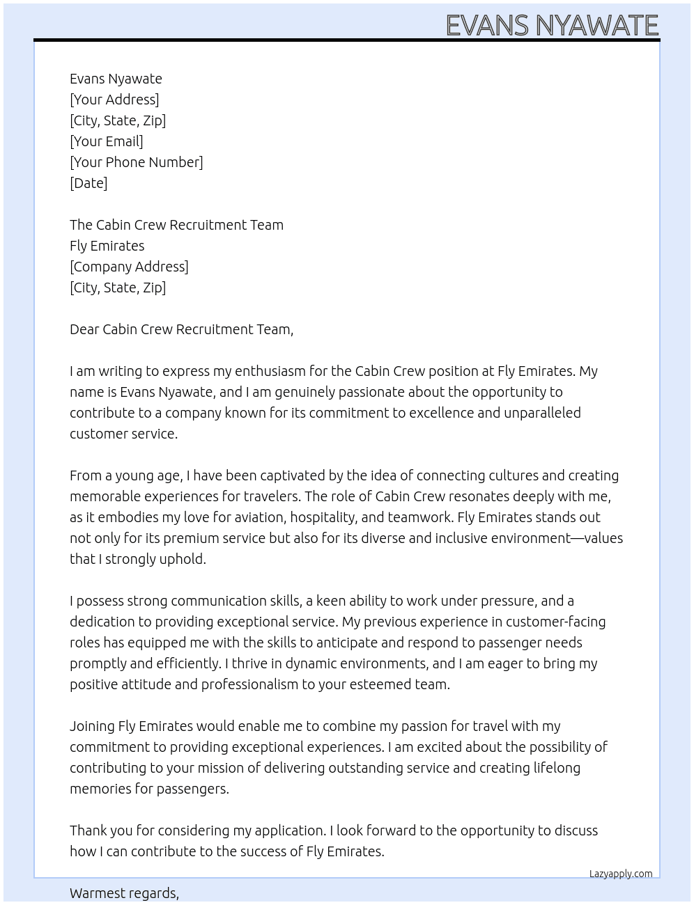Cabin Crew At Fly Emirates Cover Letter
