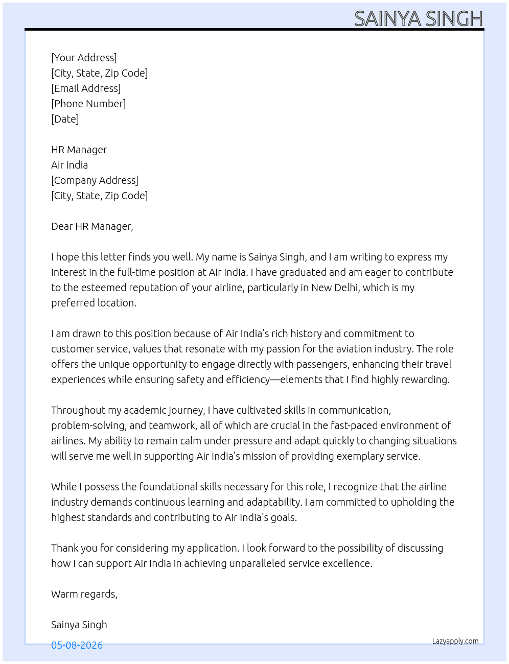 Cover letter for airlines - LazyApply
