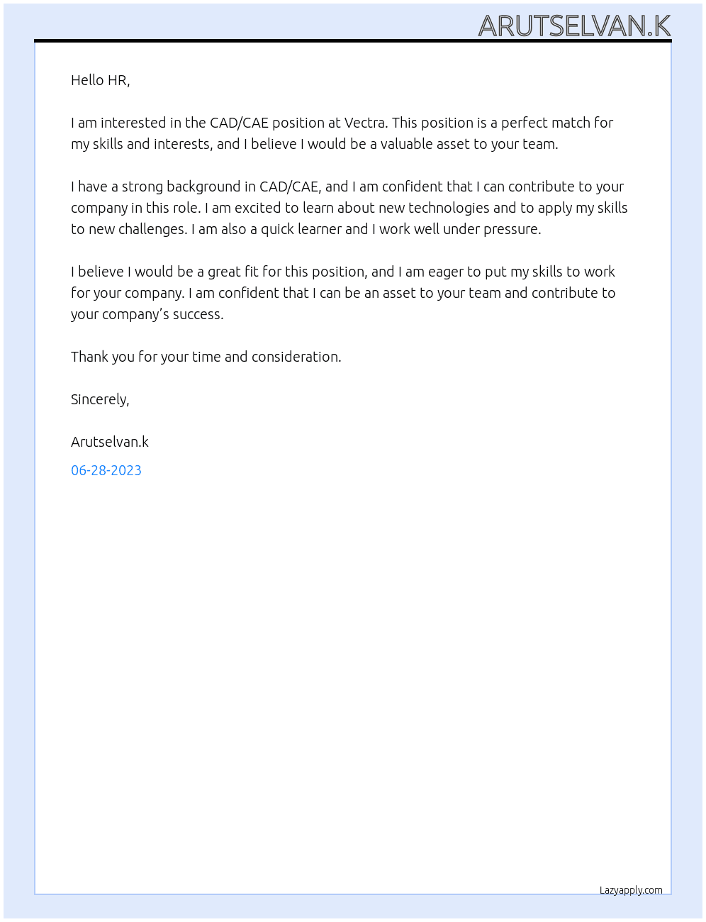 cad / cae At vectra Cover Letter
