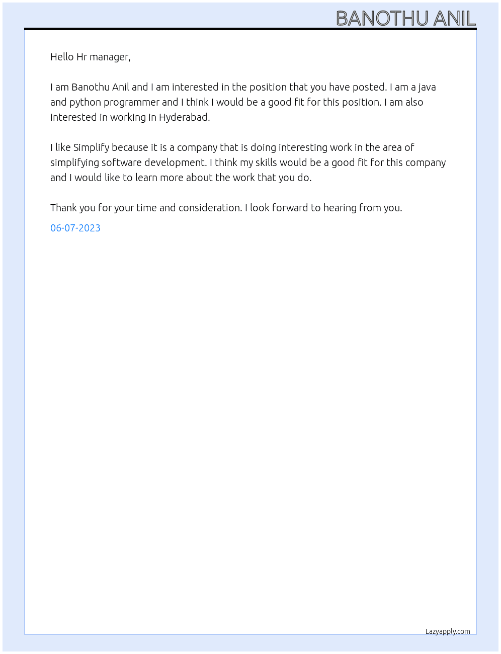 Job At Simplify Cover Letter