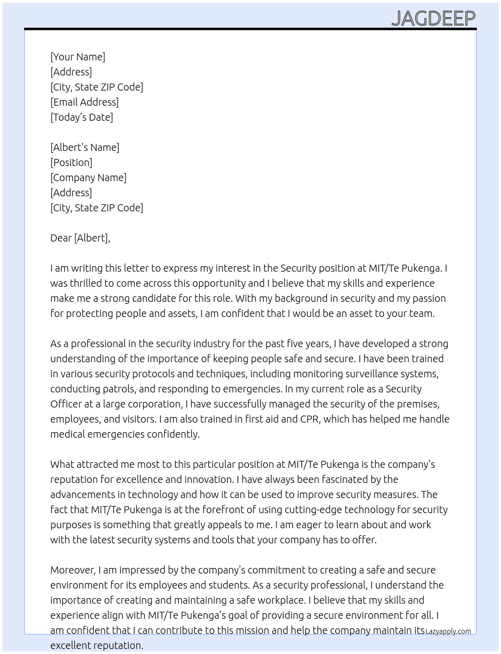 security At MIT/Te Pukenga Cover Letter