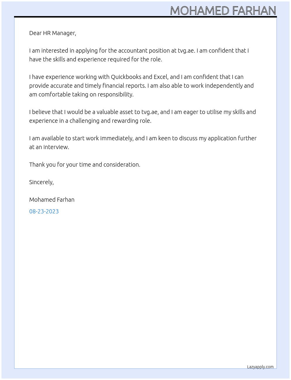 Accountant At hr.in@tvg.ae Cover Letter