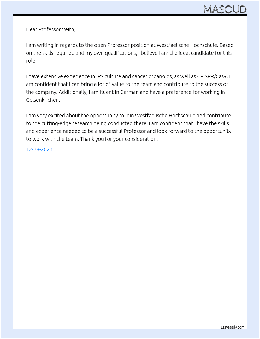 Professor At Westfaelische Hochschule Cover Letter