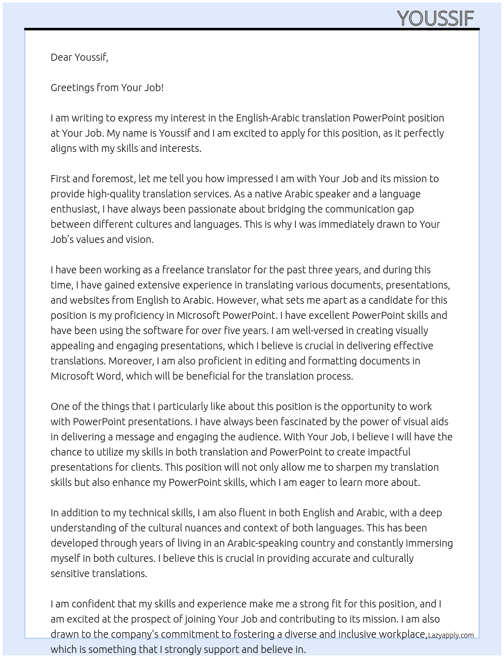 English-Arabic translation PowerPoint  At Your job Cover Letter
