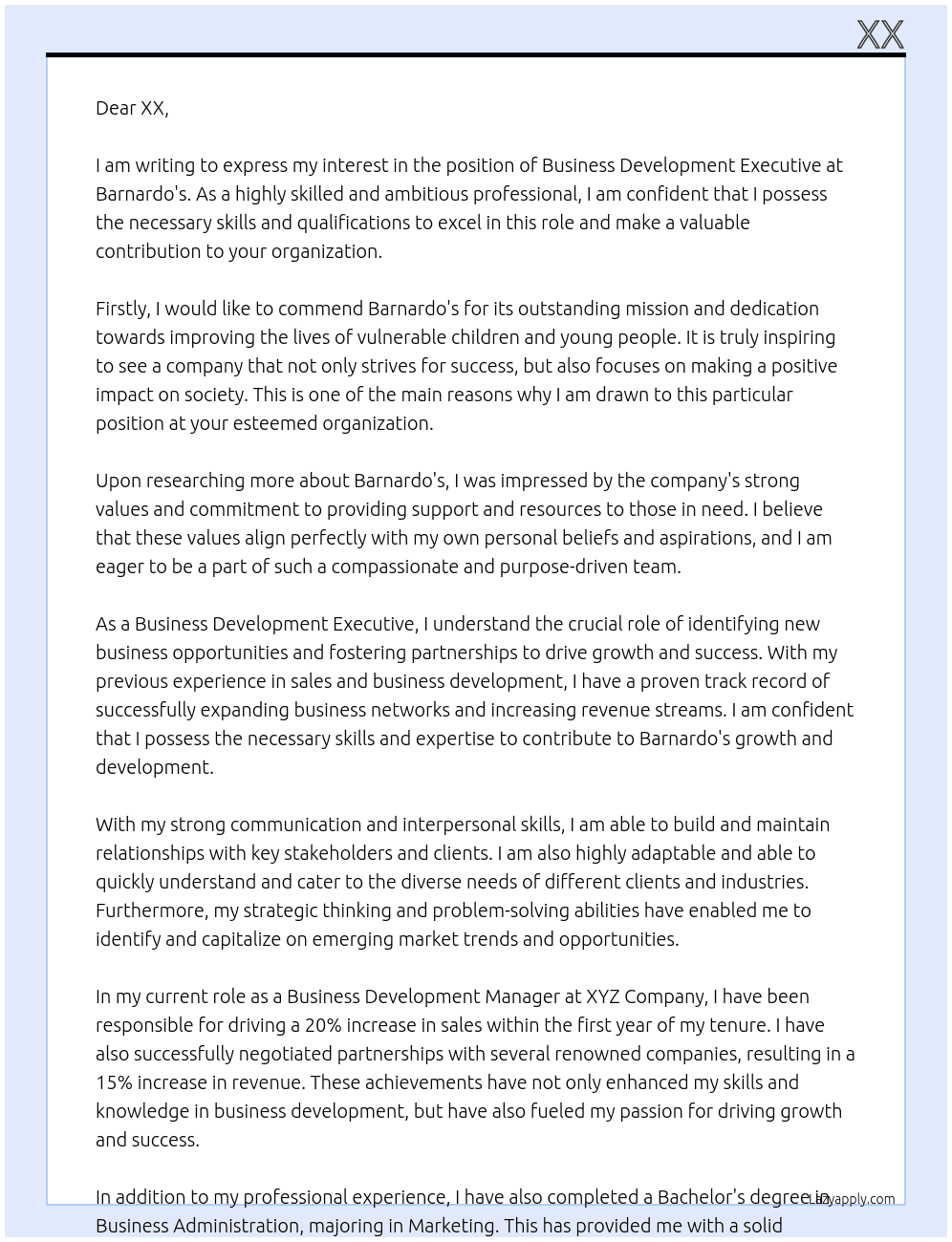 Business Development Executive At barnardo's Cover Letter