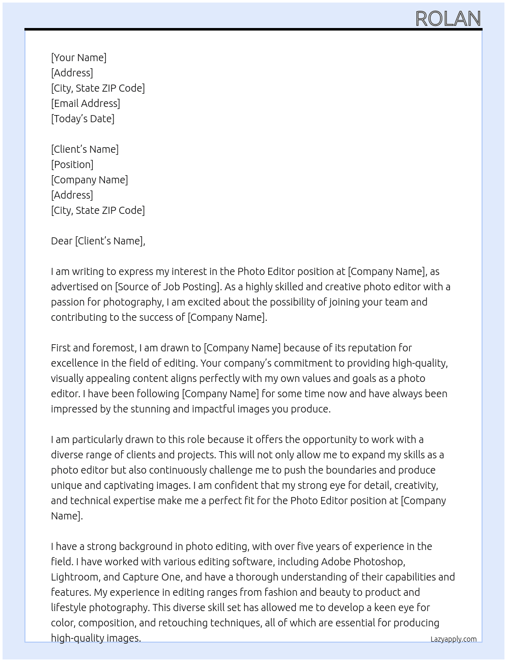 photo editor At editing Cover Letter