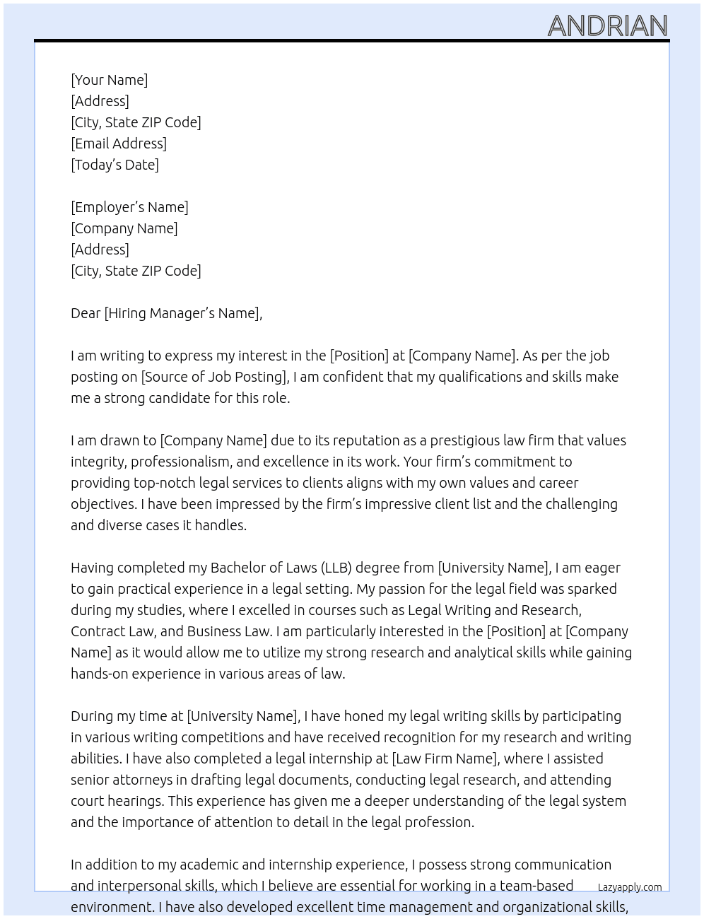 articles At Law firm Cover Letter