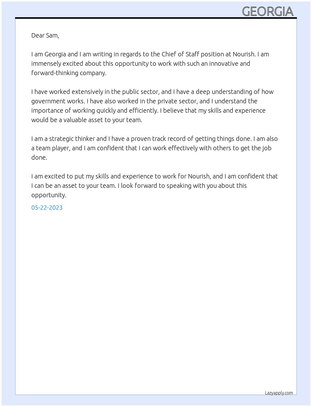 Chief of Staff At Nourish Cover Letter