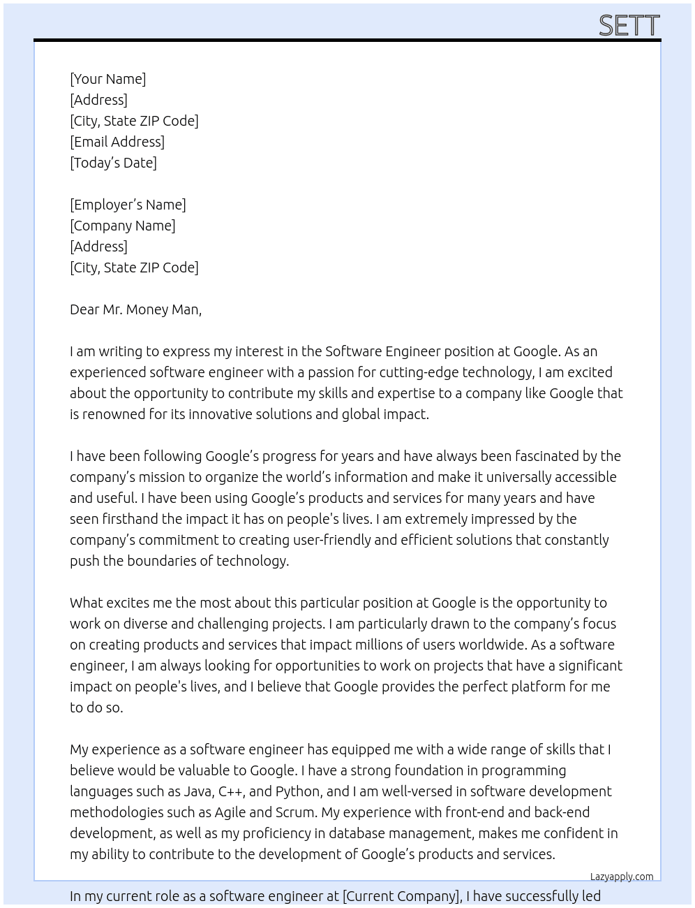 Cover letter for software engneer - LazyApply