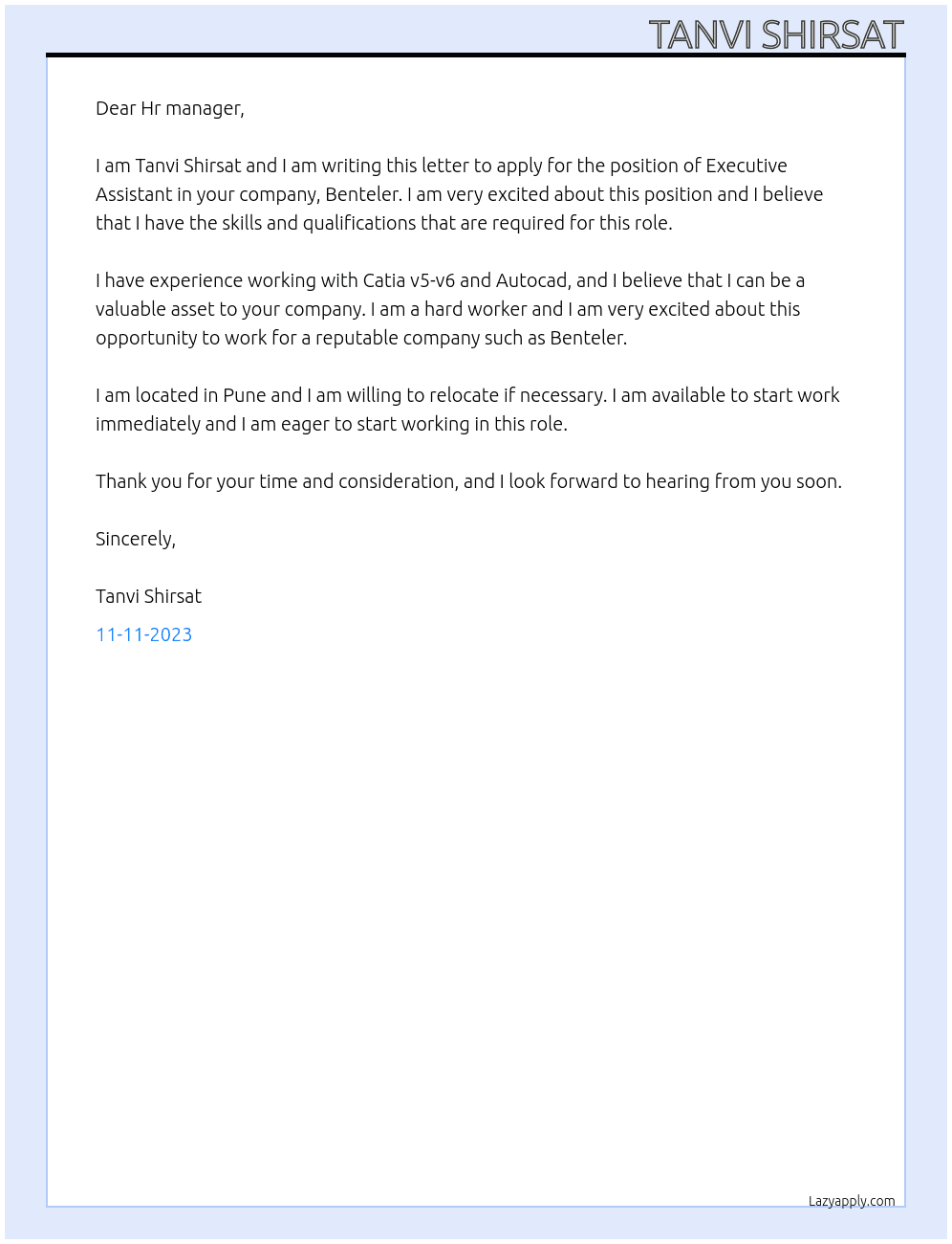 Executive Assistant At Benteler  Cover Letter