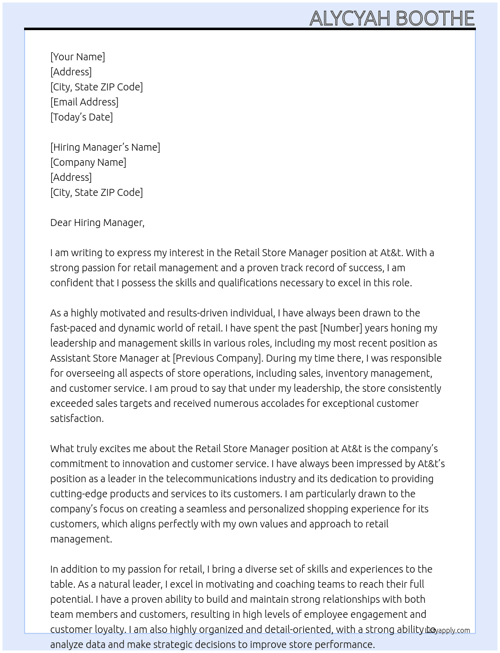 Retail Store Manager  At At&t Cover Letter