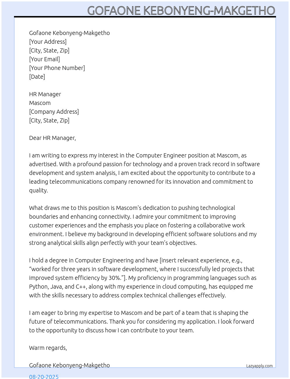 Cover letter for computer engineer - LazyApply