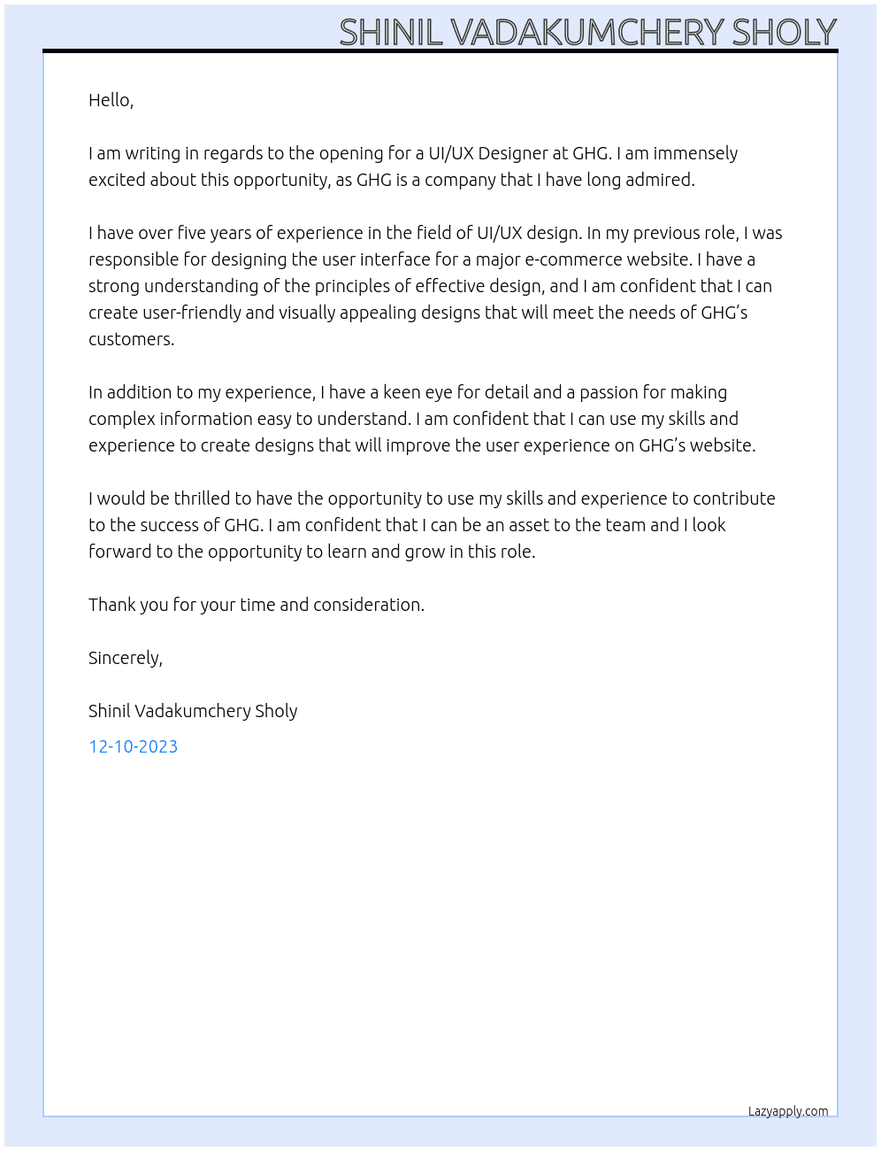 ui and ux designer At ghhg Cover Letter