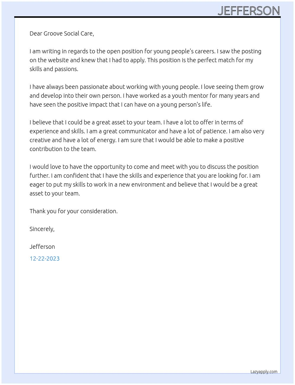 young people career At Groove social care Cover Letter