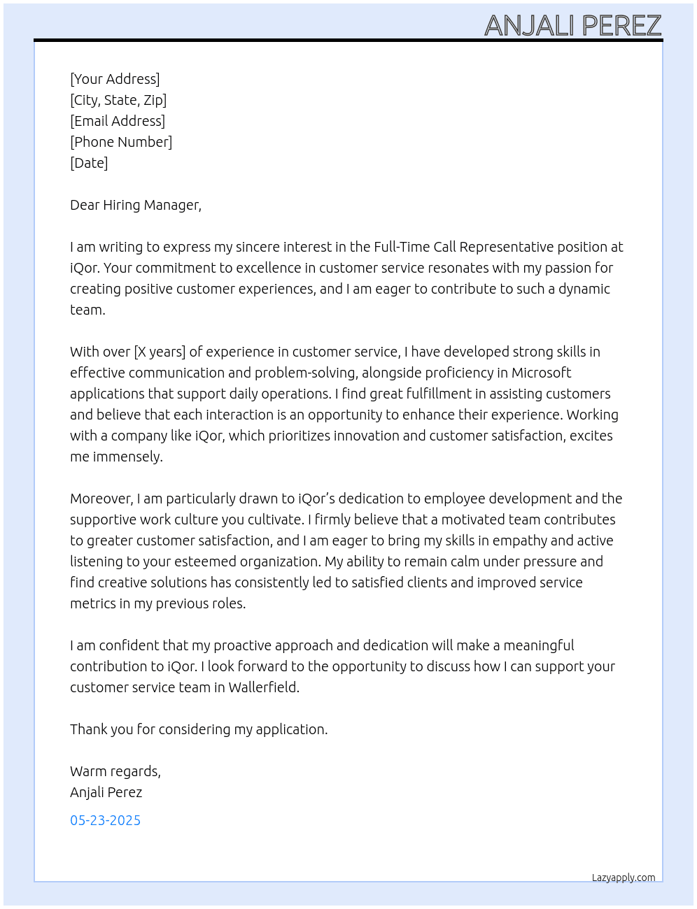 Cover letter for call representative - LazyApply