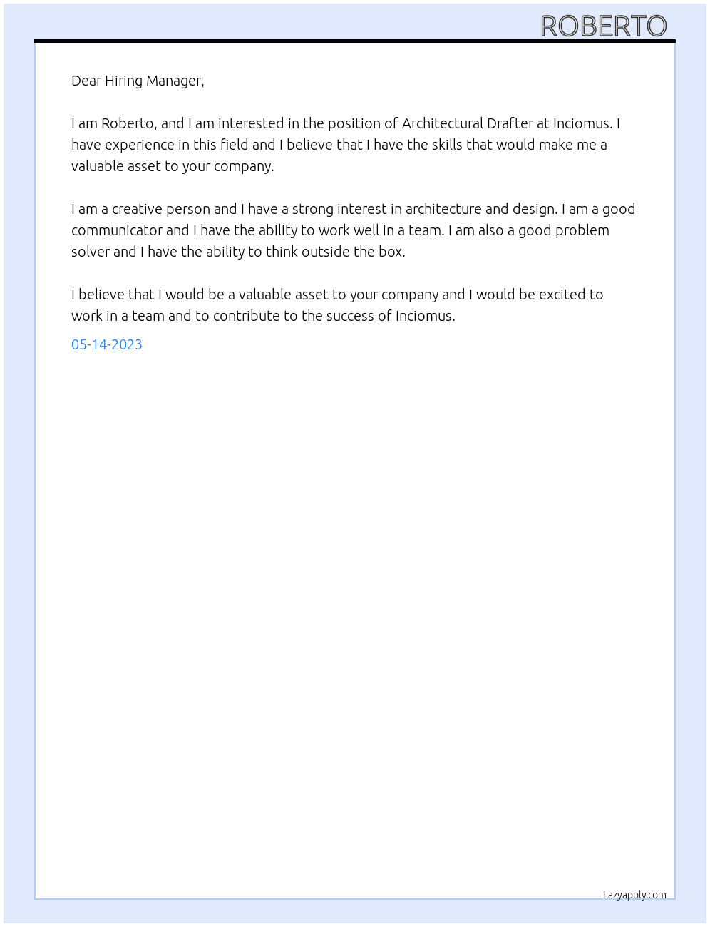 Architectural Drafter At Inciomus Cover Letter