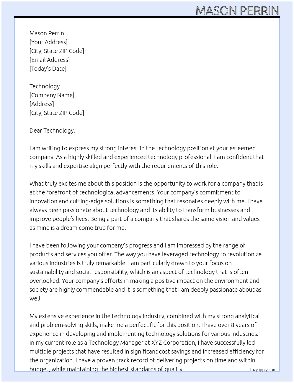 technology At technology Cover Letter