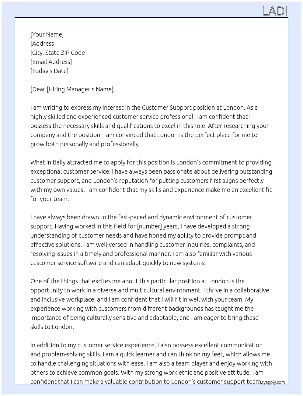 Customer Support At London Cover Letter