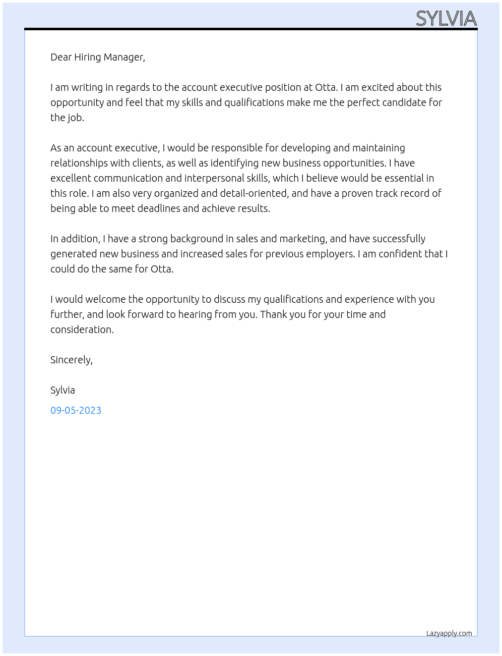 Account executive At Otta Cover Letter