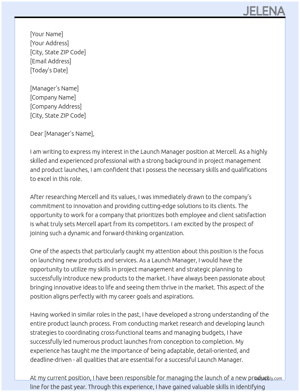 Launch Manager At Mercell Cover Letter