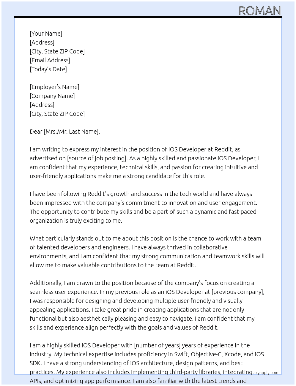 iOS Developer At Reddit Cover Letter