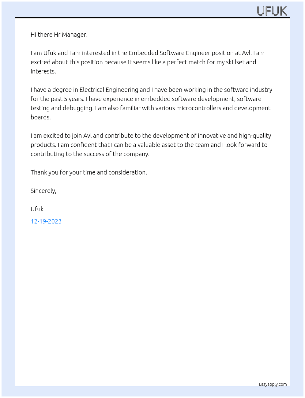 Embedded Software Engineer At Avl Cover Letter