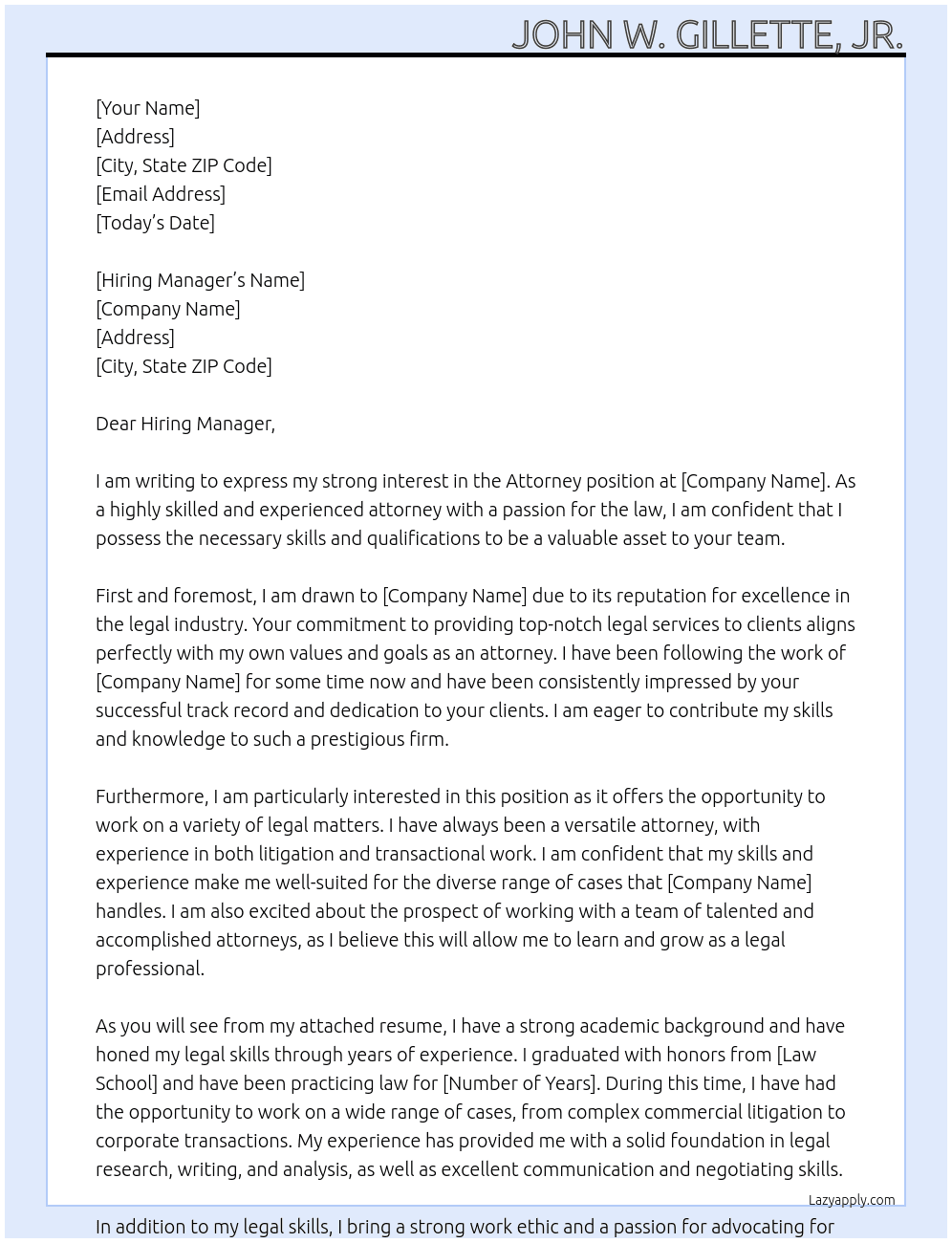 Attorney  At Insert here  Cover Letter
