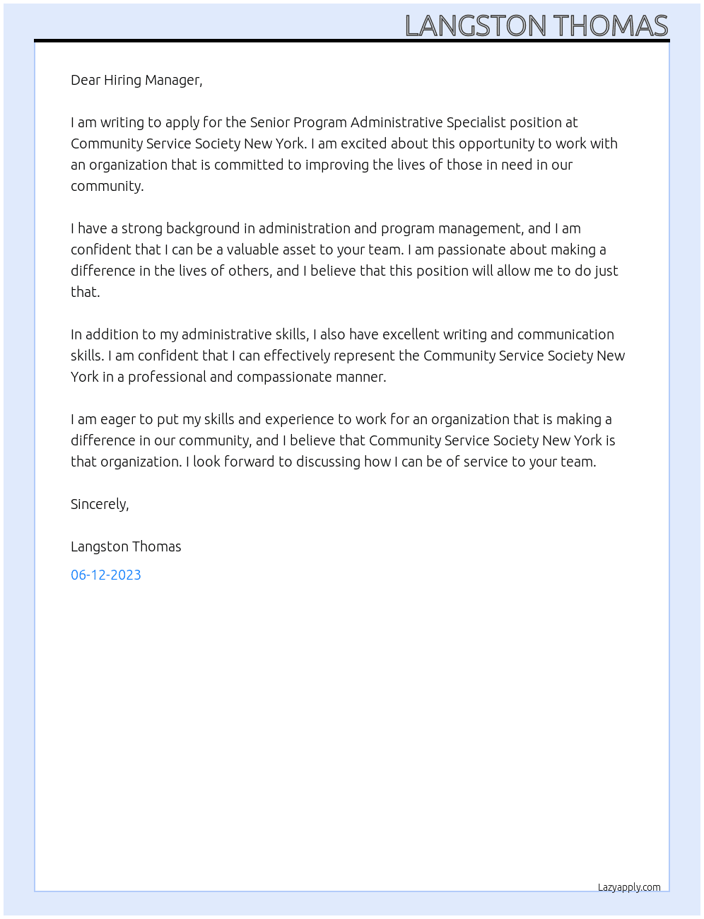 Senior Program Administrative Specialist At Community Service Society New York Cover Letter