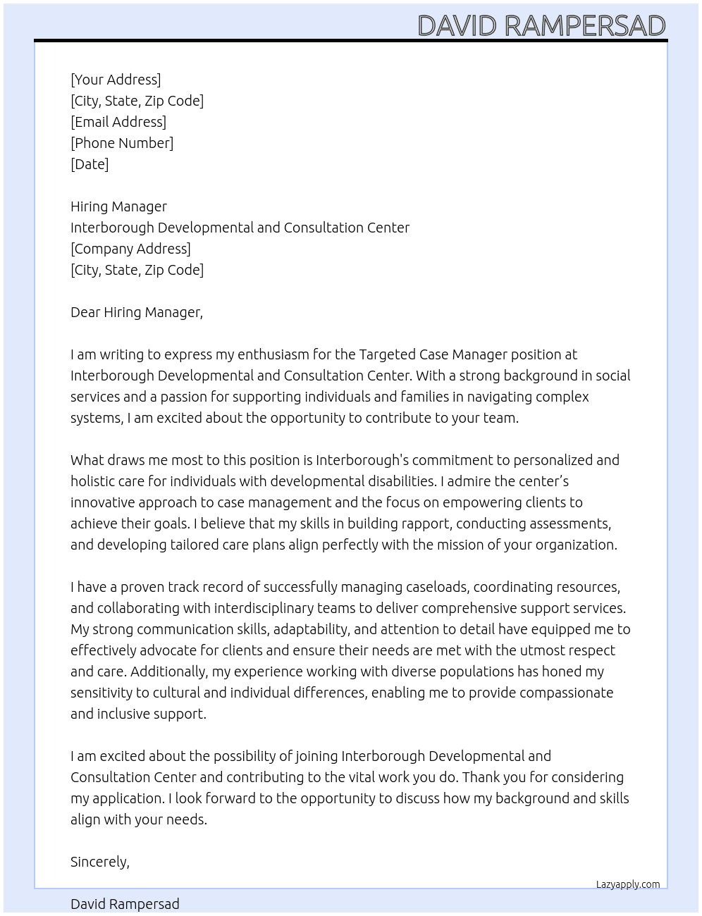 Cover letter for targeted case manager - LazyApply