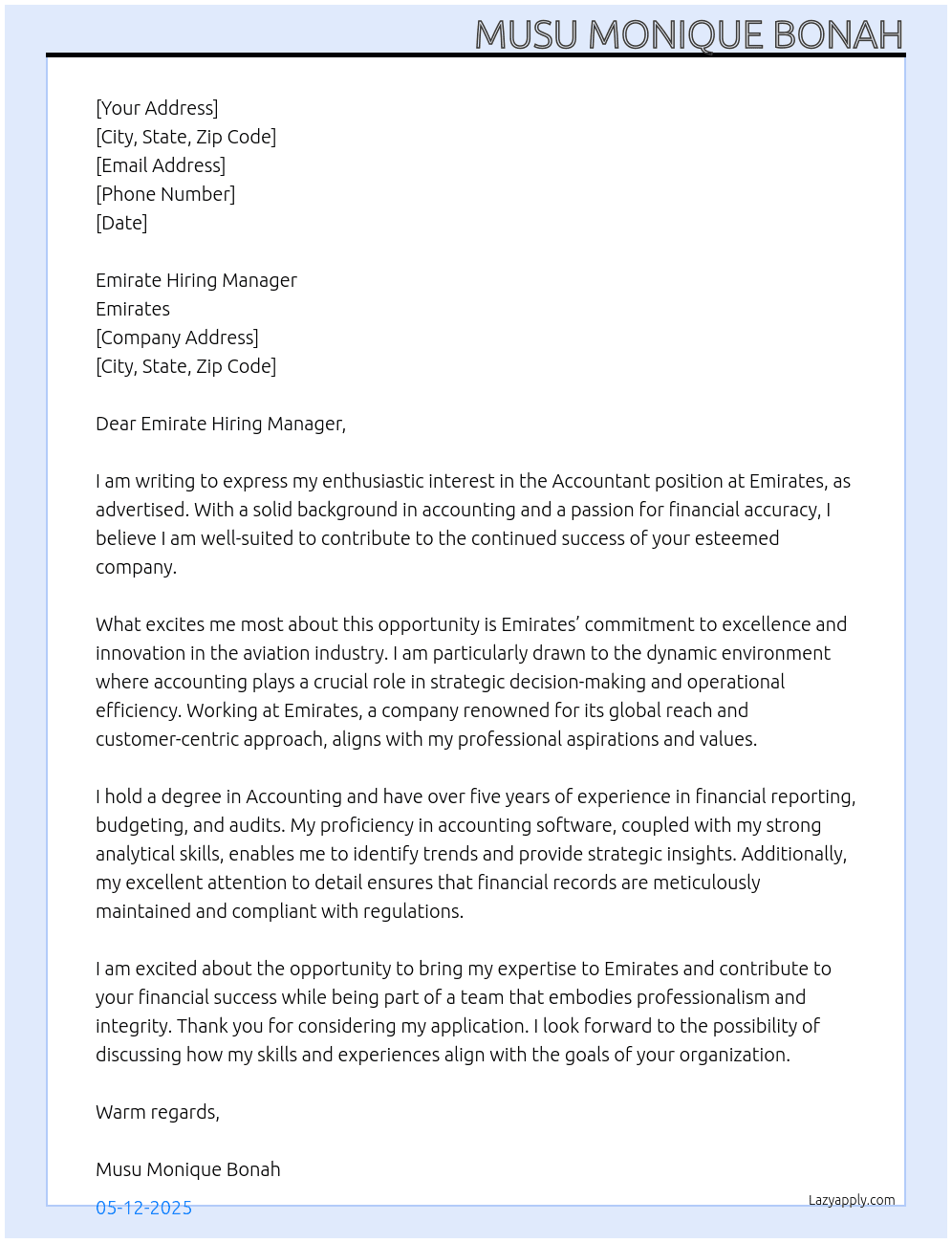  Accountant At Emirates  Cover Letter