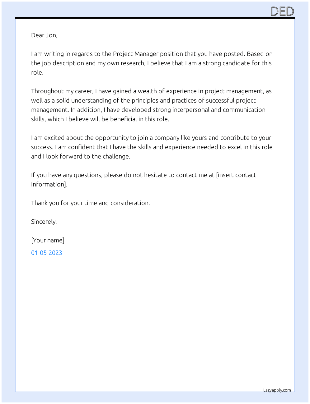 Cover letter for projec - LazyApply