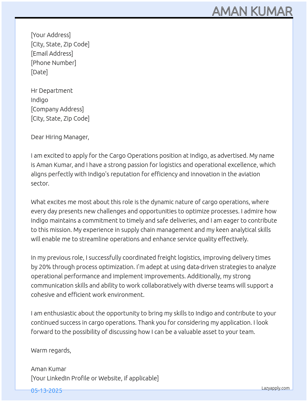 Cover letter for cargo operations - LazyApply