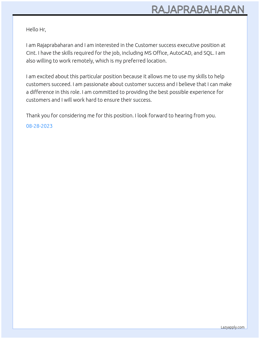 Customer success executive  At Cint  Cover Letter
