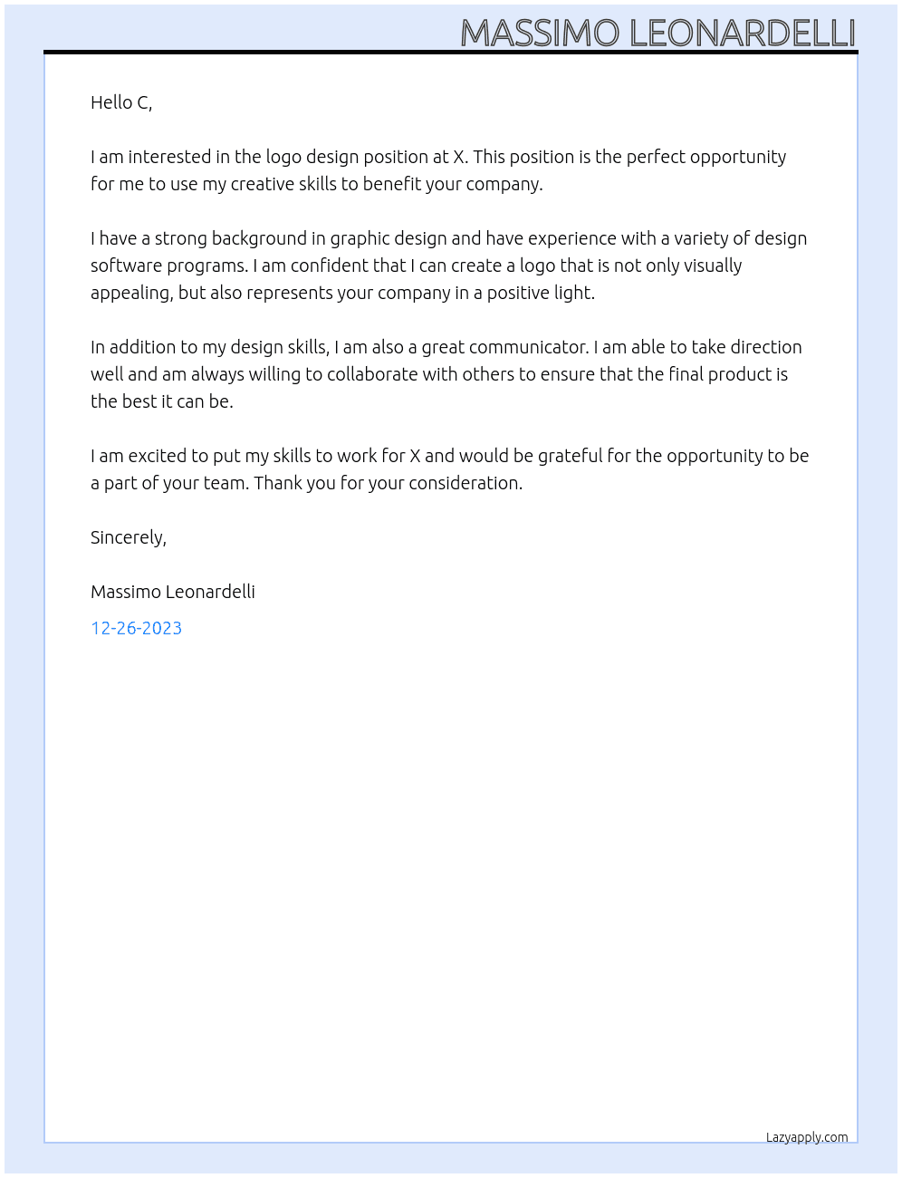 Logo design  At X Cover Letter