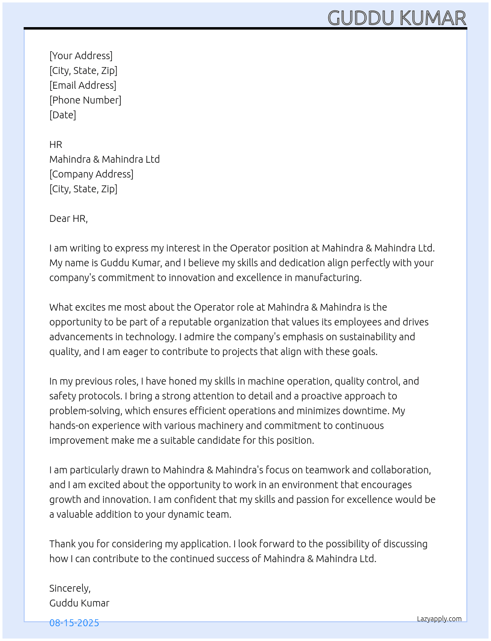Cover letter for opreter - LazyApply