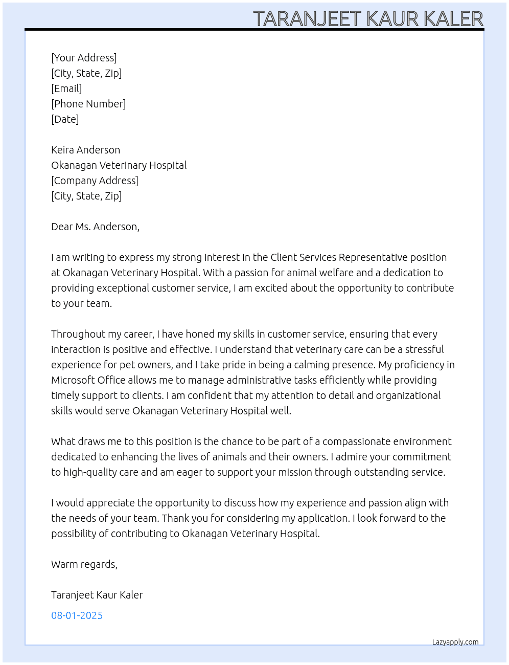 Cover letter for client services representative - LazyApply