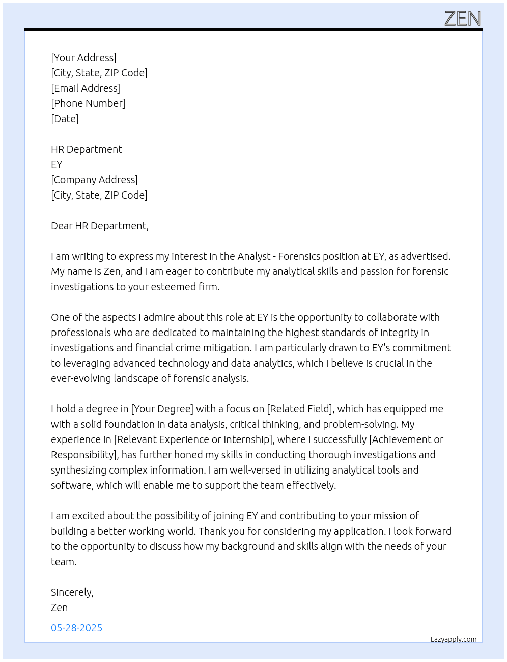 Cover letter for analyst - forensics - LazyApply