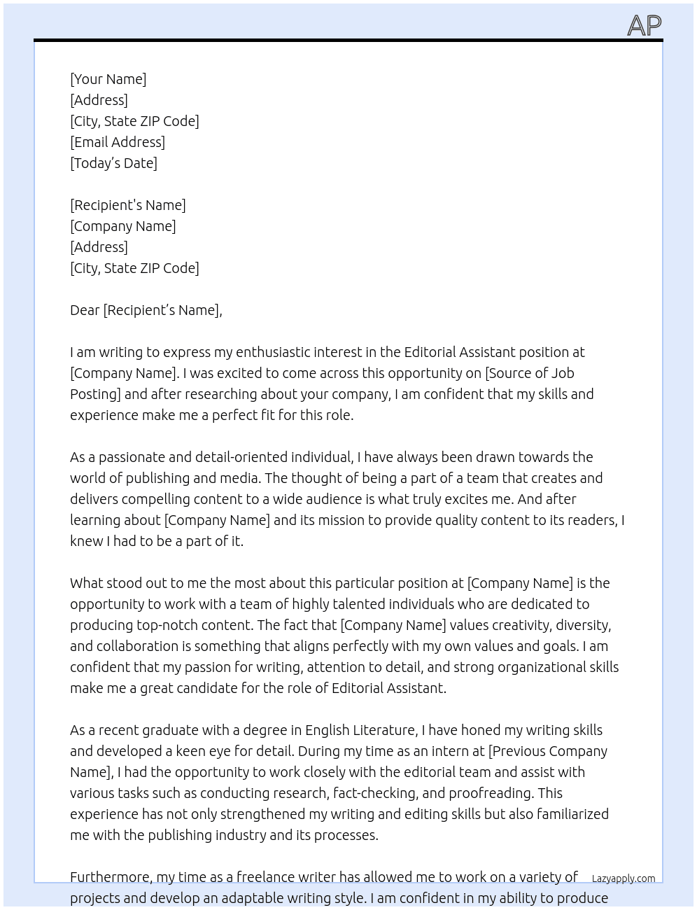 Editorial Assistant At HH Cover Letter
