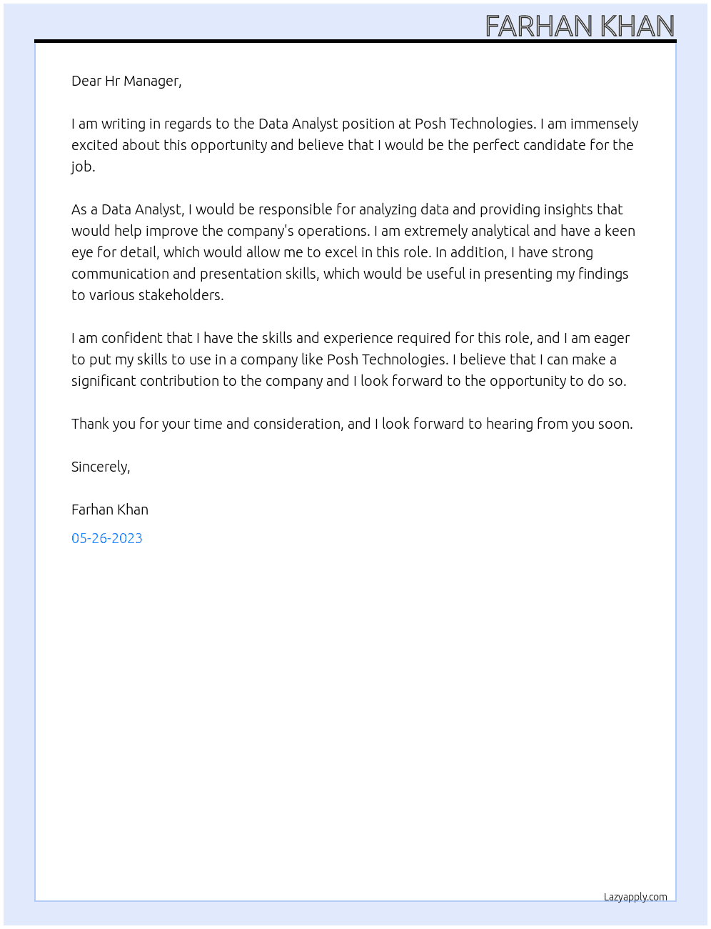 Data Analyst At Posh Technologies Cover Letter
