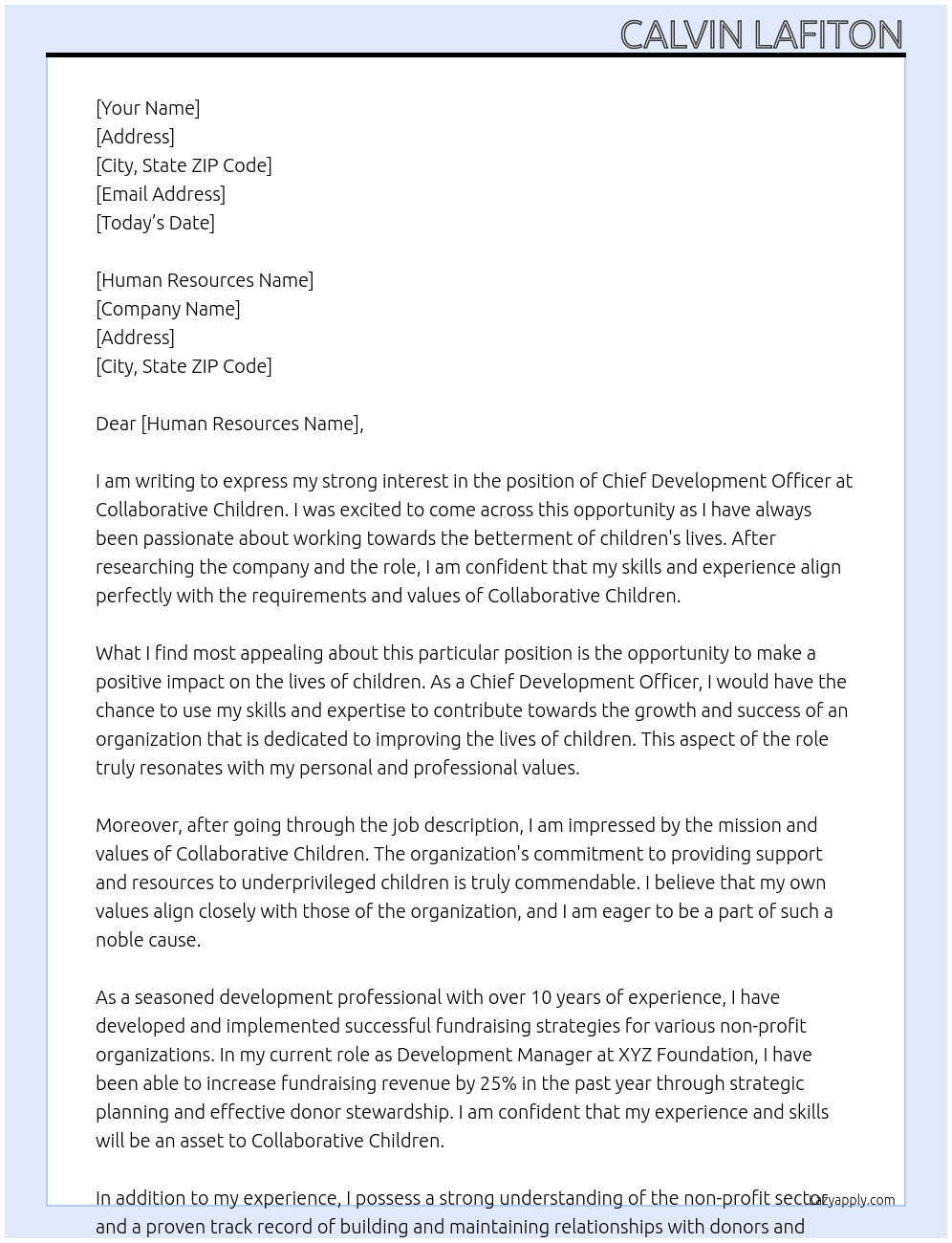 Chief Development Officer At Collaborative Children  Cover Letter
