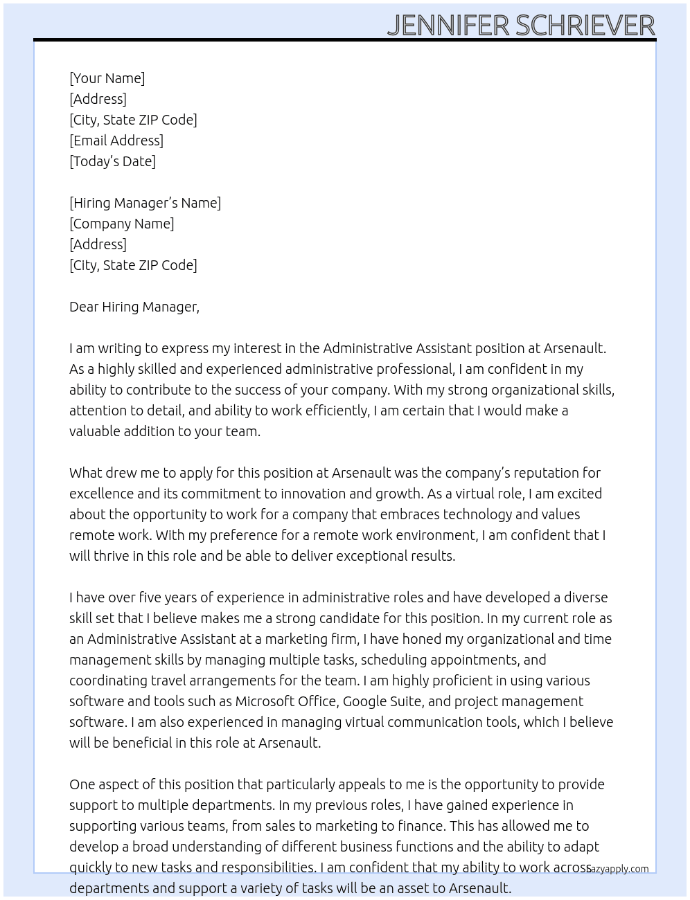 Administrative Assistant At Arsenault Cover Letter