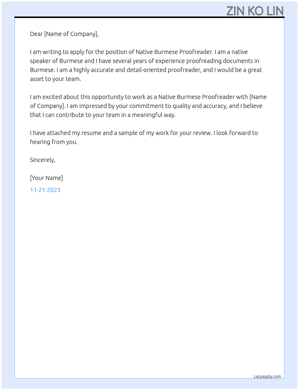 Native Burmese Proofreader At Native Burmese Proofreader Cover Letter