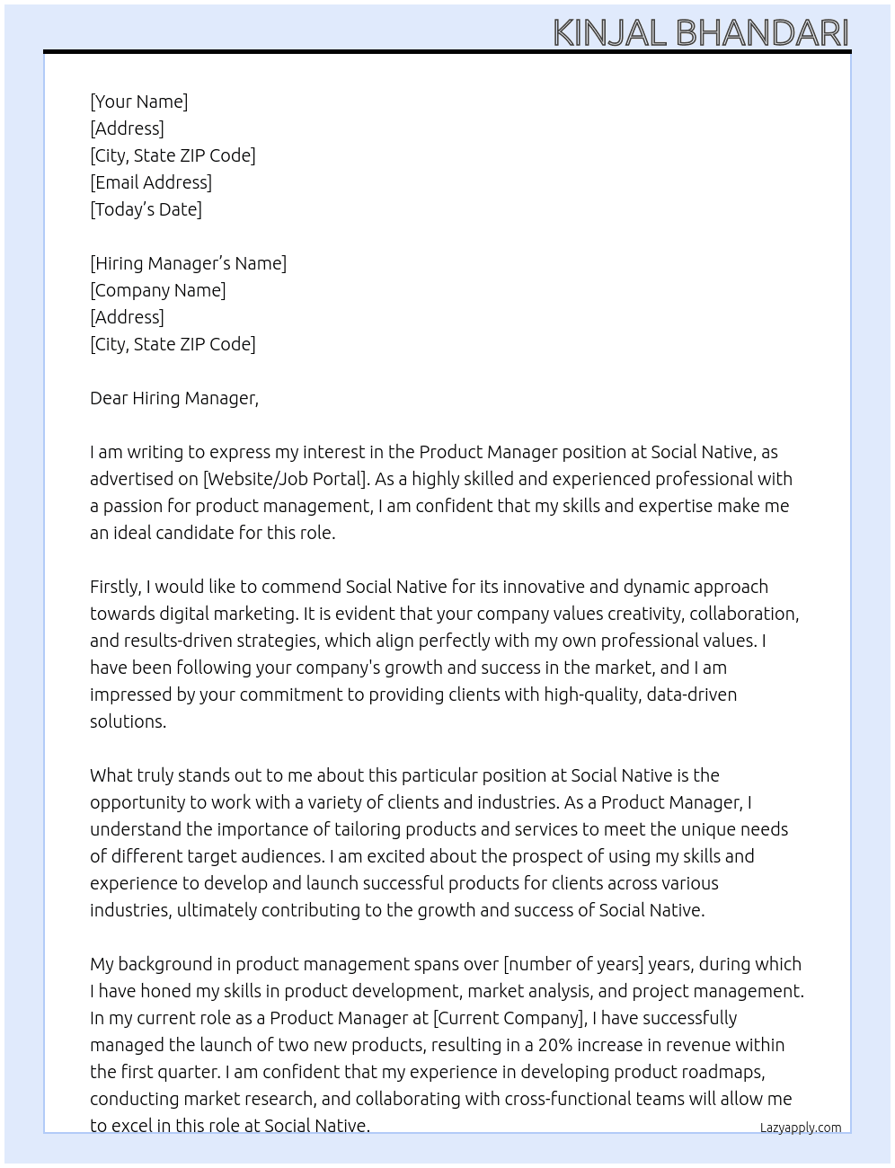 Product Manager At Social Native Cover Letter