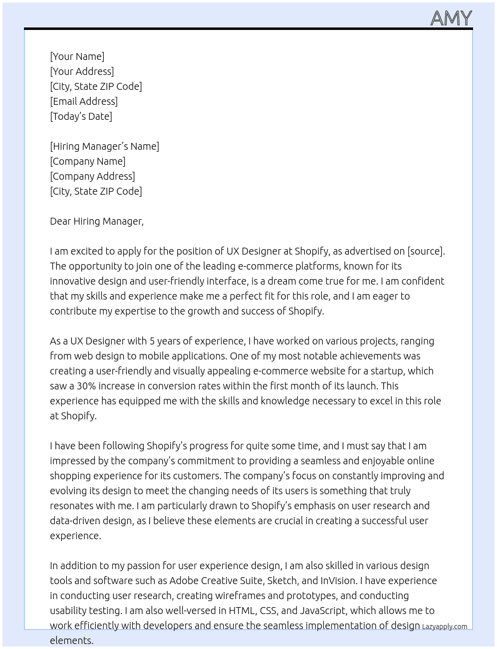 UX Designer At Shopify Cover Letter