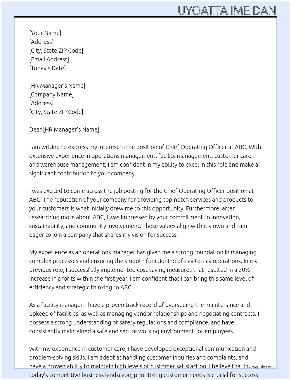 Chief operating officer At Abc Cover Letter