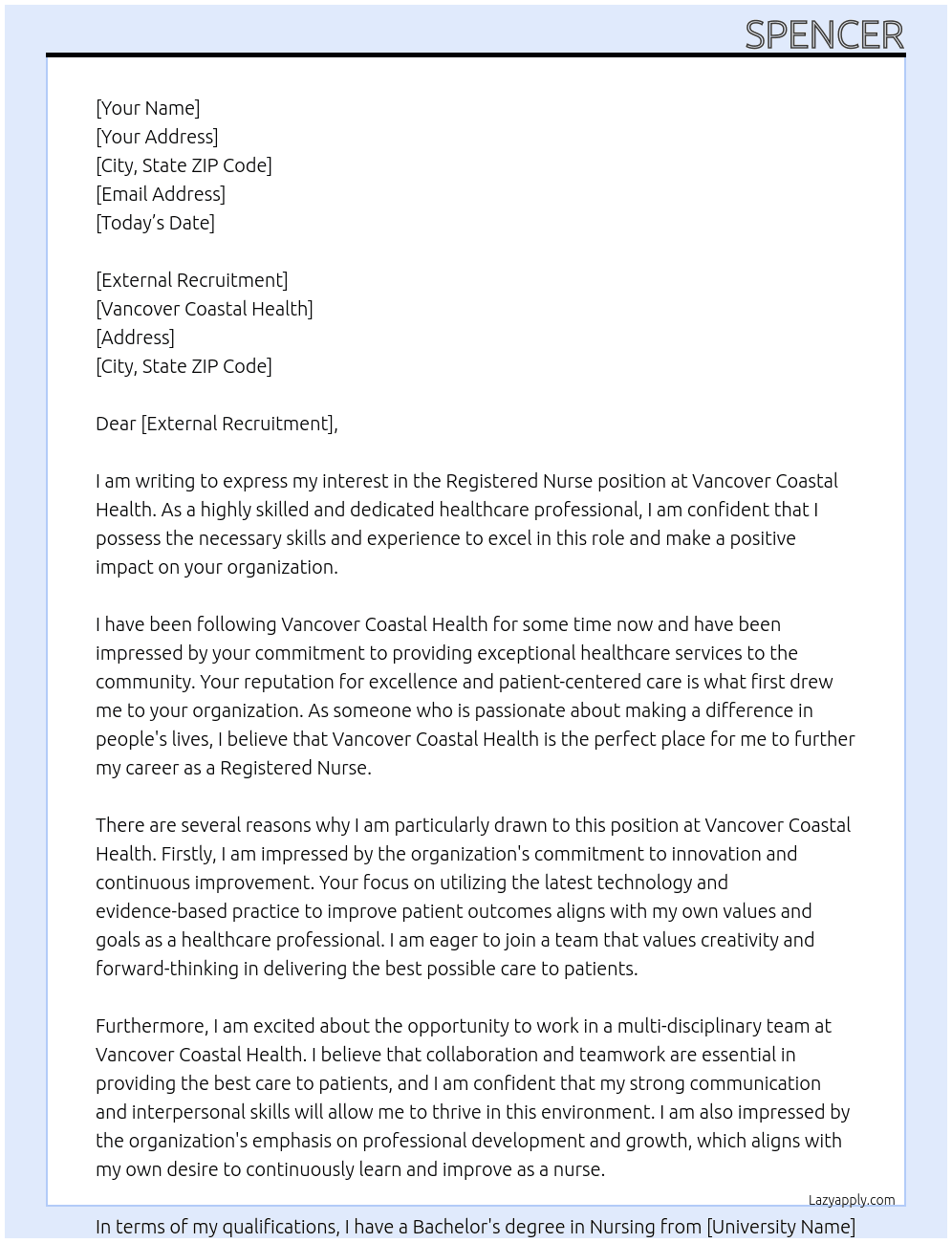 Registered Nurse At Vancover Coastal Health Cover Letter