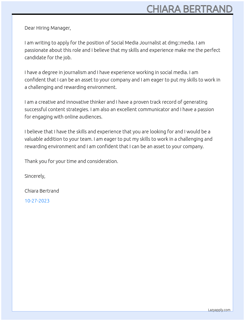 Social Media Journalist At dmg::media  Cover Letter
