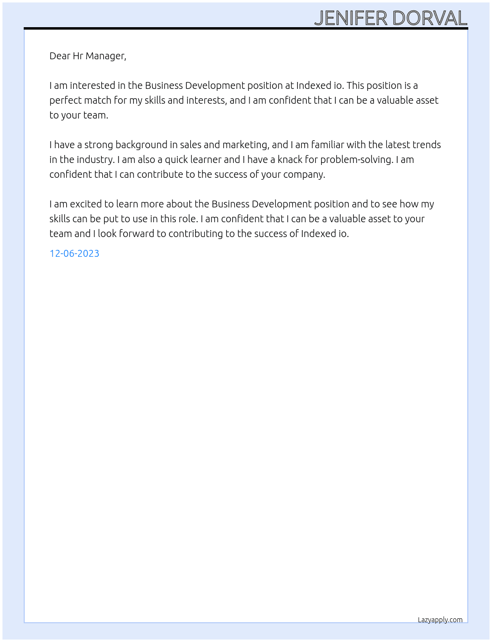 Business Development At Indexed io Cover Letter