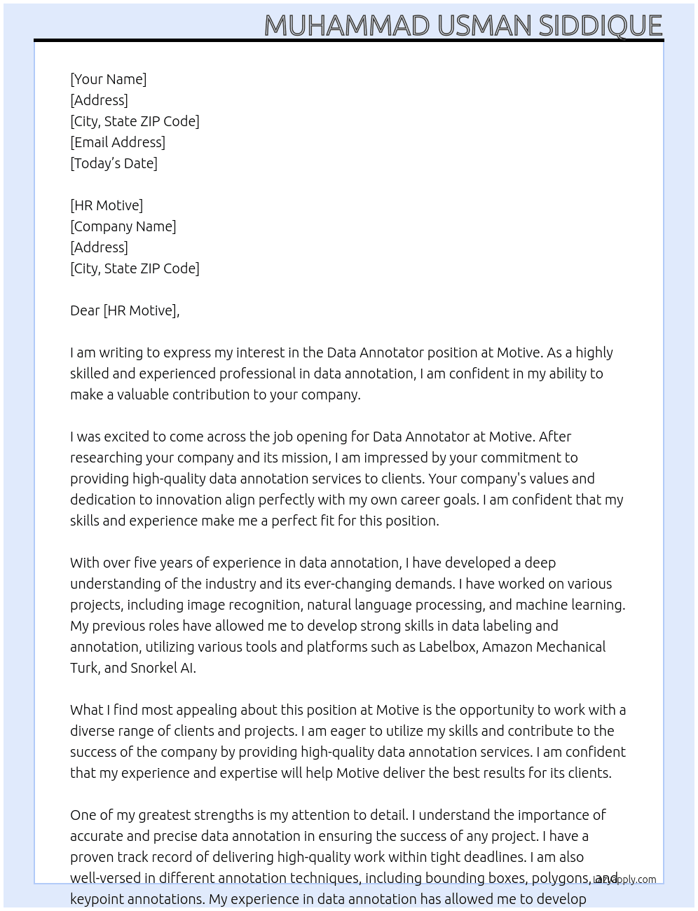 Data Annotator At Motive Cover Letter