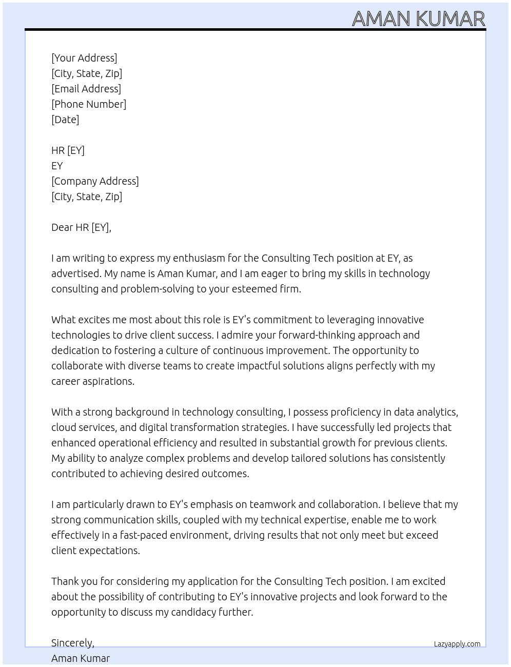 Cover letter for consulting tech - LazyApply